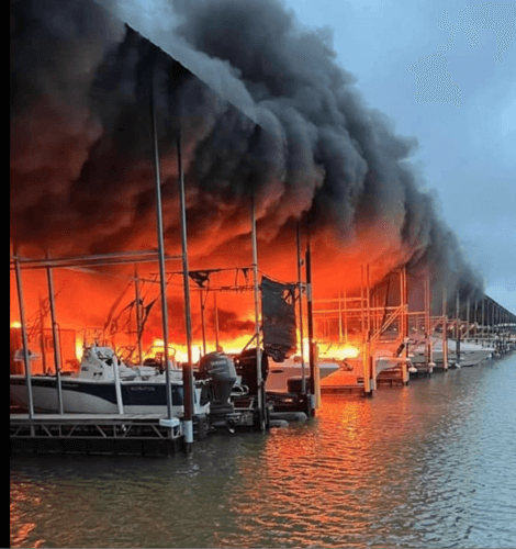 fire at a marina